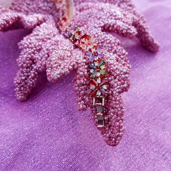 Gold Plated Multicolor Cubic Zirconia Gemstone Bracelet NWOT - Picture 2 of 10